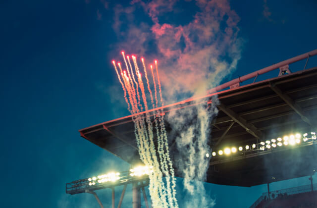 Night-time fireworks celebrating a win at Toronto Stadium